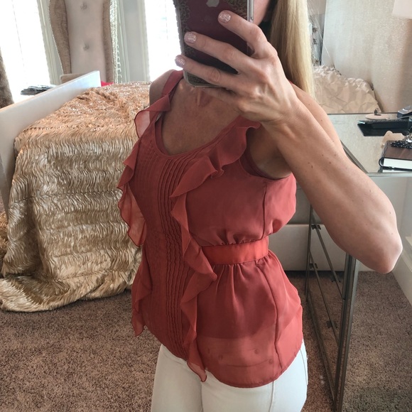 LC Laura Conrad Ruffle Top Coral Orange Small - Picture 4 of 6